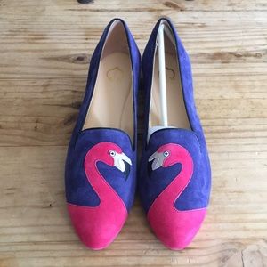 C. Wonder Flamingo Embroidered Suede Loafers NWOT
